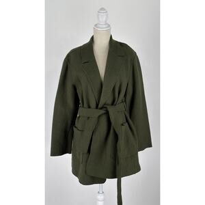 J Crew Boiled Wool Wrap Coat Jacket Womens Size Large Tall Moss Green